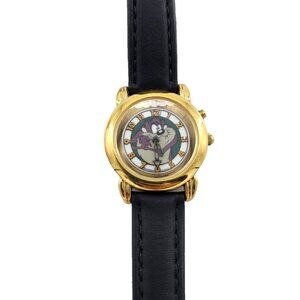 Vtg 1996 WARNER BROS Looney Tunes Tasmanian Devil Taz Wristwatch Leather Band